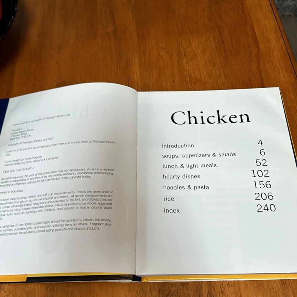 Chicken cookbook. 2007. Hardback. 9”x11 1/2”. Pictures and recipes. New cond